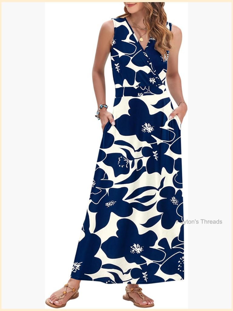Women's Sleeveless V-Neck Maxi Sundress With Pockets